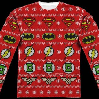 Justice League Sublimated Ugly Faux Christmas Sweater Long Sleeve Tee