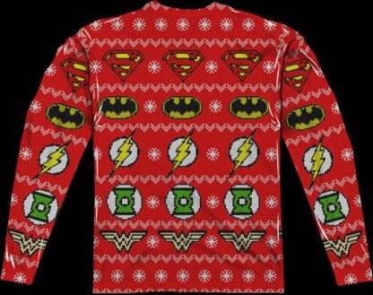 Justice League Sublimated Ugly Faux Christmas Sweater Long Sleeve Tee - Image 2