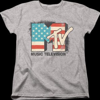 Womens Vintage American Flag Logo MTV Shirt