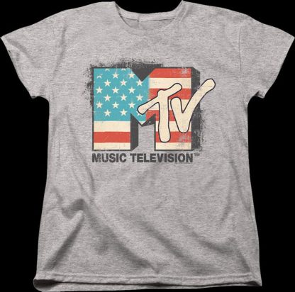 Womens Vintage American Flag Logo MTV Shirt