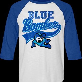 Blue Bomber Sports Logo Mega Man Raglan Baseball Shirt