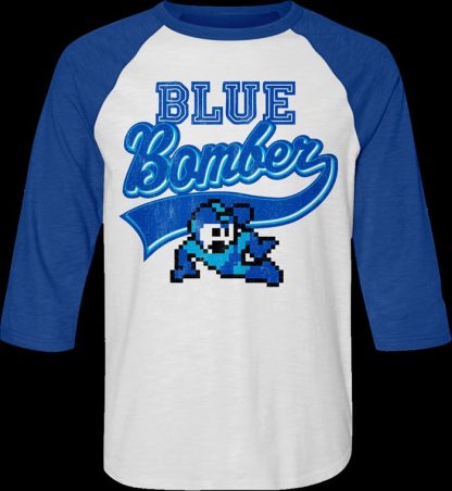Blue Bomber Sports Logo Mega Man Raglan Baseball Shirt